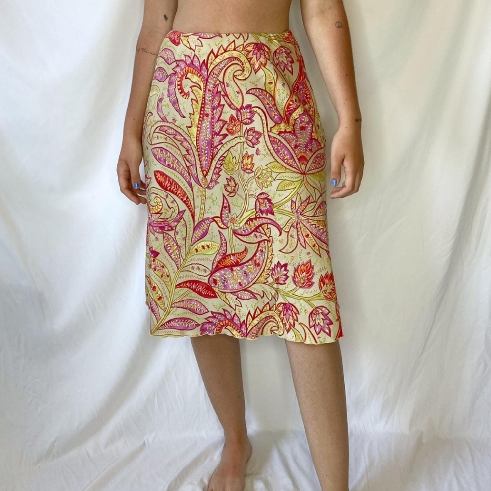 Talbots pink midi paisley skirt